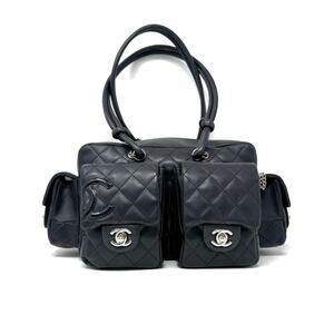 Chanel 2005 Cambon Reporter Bag Black Quilted Calfskin Silver Hardware w card